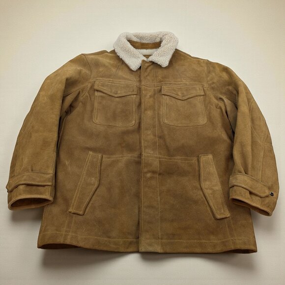 Vintage Gap Jacket Mens Size XL Tan Suede Leather Heavy Sherpa Barn Coat - Picture 1 of 13